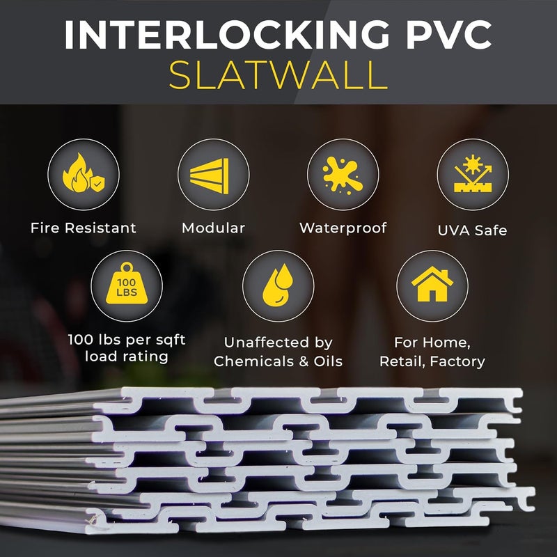 LDdirect 36" X 48" - Grey Slatwall Panel Garage Organizer: Heavy Duty Wall Mounted PVC Rack, Interlocking Slat Paneling for Garage Storage, Slotwall Board, Shelves System - Image 3